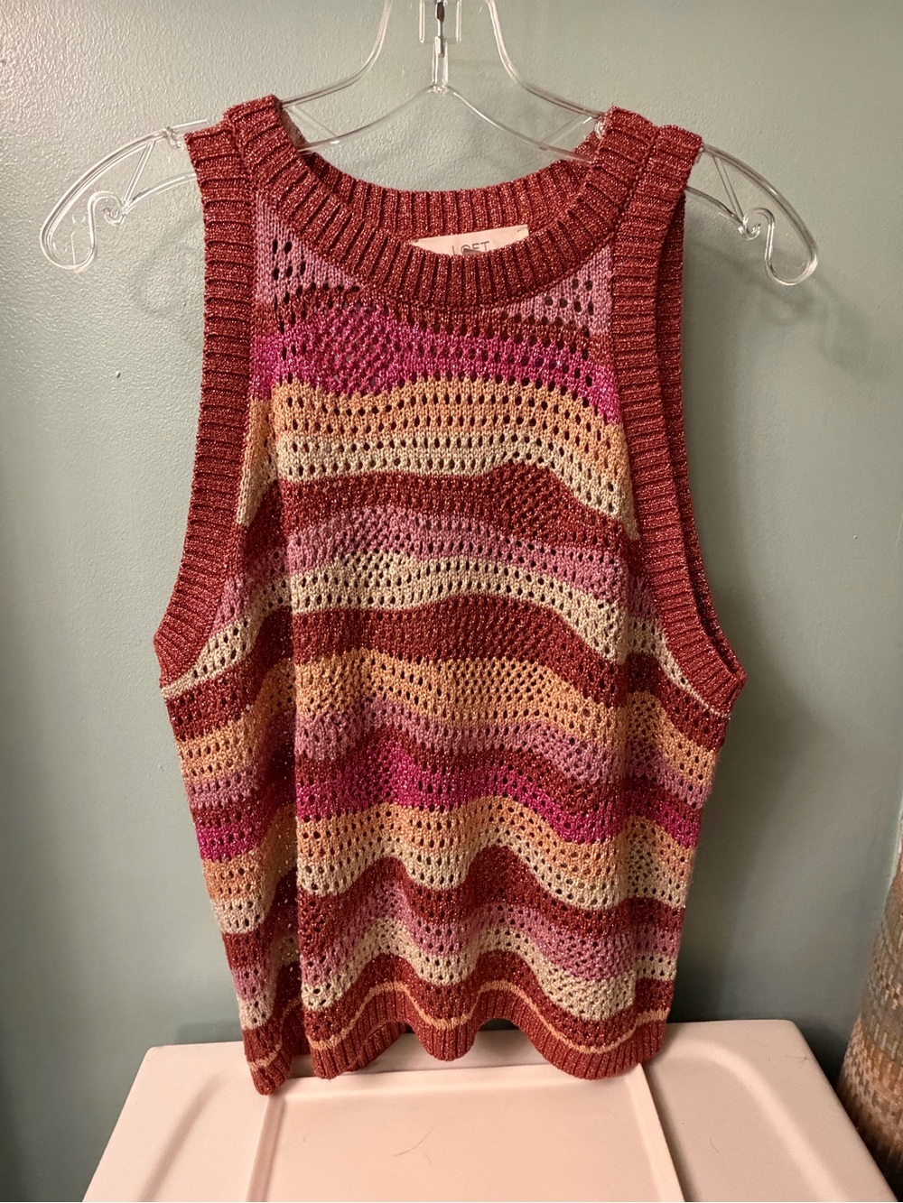 LOFT Multi-Color Crochet Stripe Sleeveless Sweater Tank
